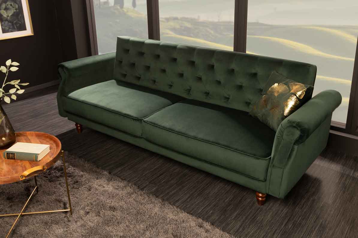 MAISON BELLE AFFAIRE Chesterfield 3 seater sofa 220cm structured fabric with sleeping function