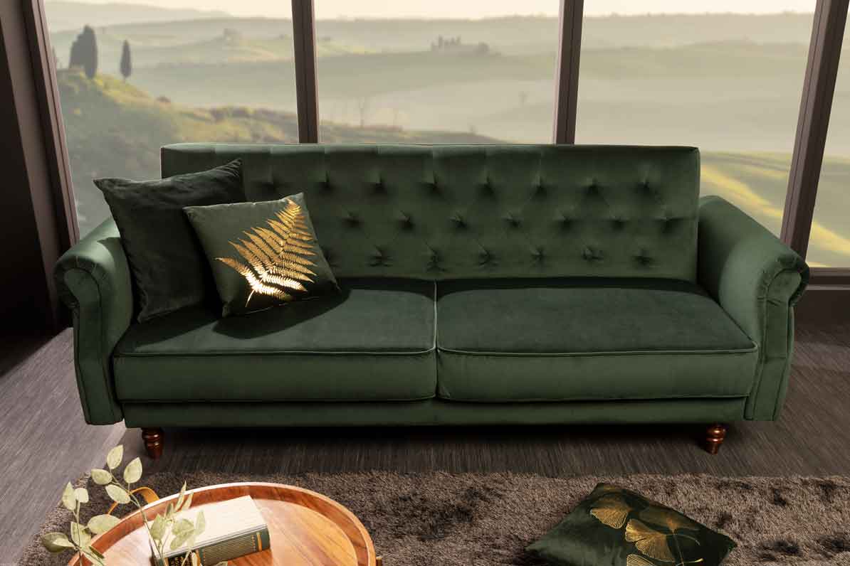 MAISON BELLE AFFAIRE Chesterfield 3er Sofa 220cm Strukturstoff mit Schlaffunktion