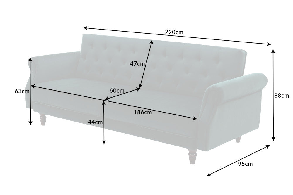 MAISON BELLE AFFAIRE Chesterfield 3er Sofa 220cm Strukturstoff mit Schlaffunktion