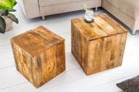 CURACAO Natural set of 2 side tables 40cm mango wood cubes