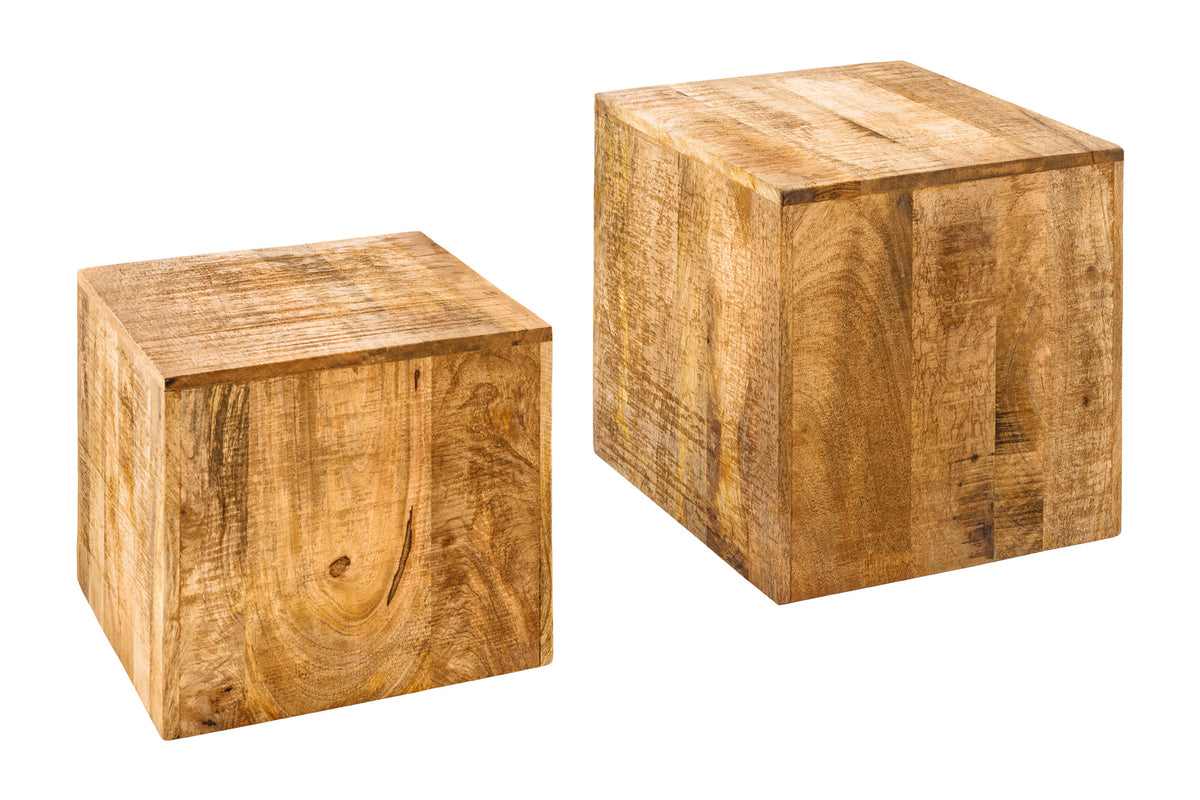 CURACAO Natural set of 2 side tables 40cm mango wood cubes