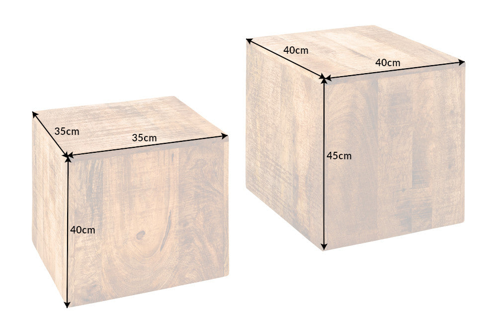 CURACAO Natural set of 2 side tables 40cm mango wood cubes