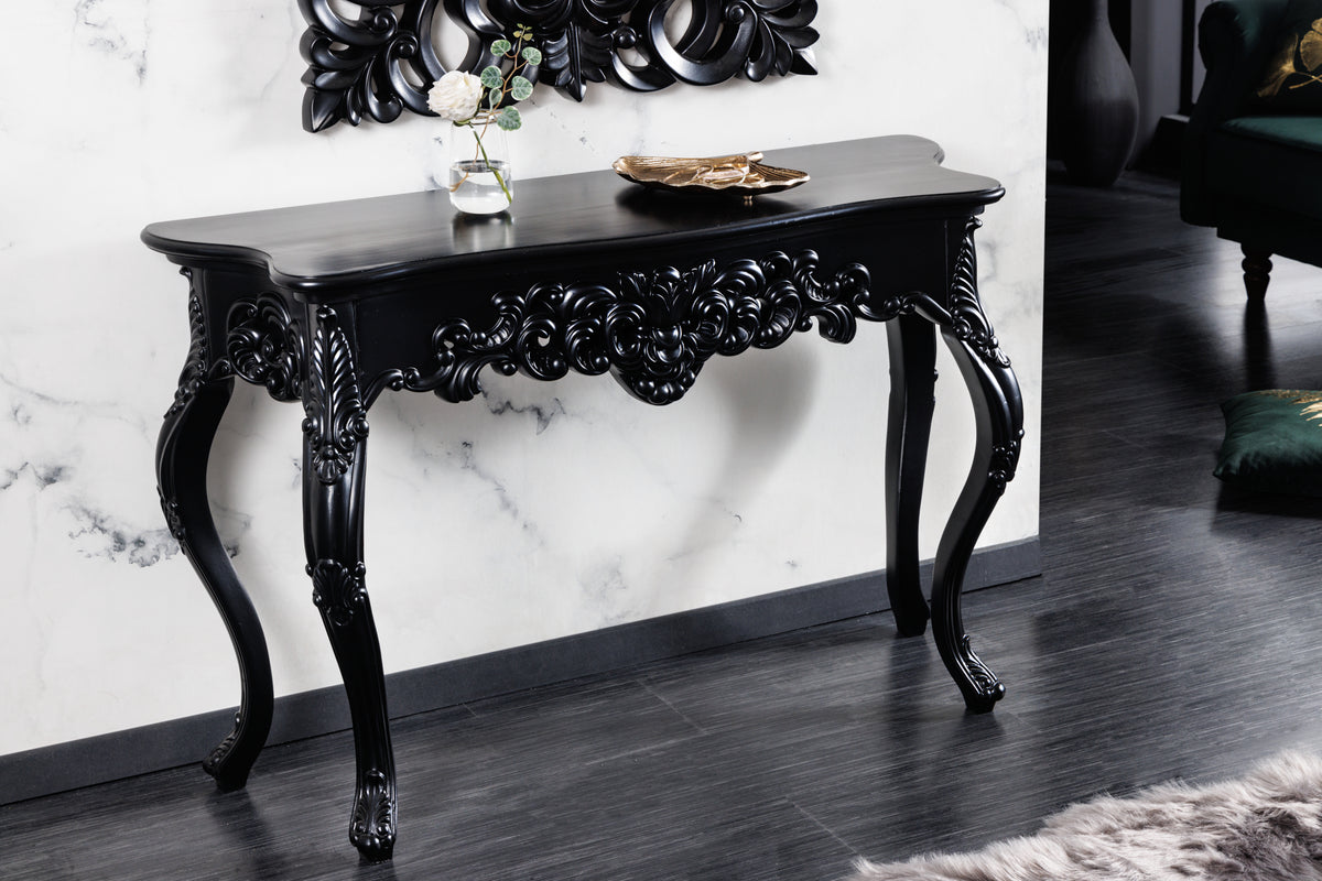 VENICE Elegante Konsole 110cm schwarz matt Barock Design Anrichte handgearbeitet