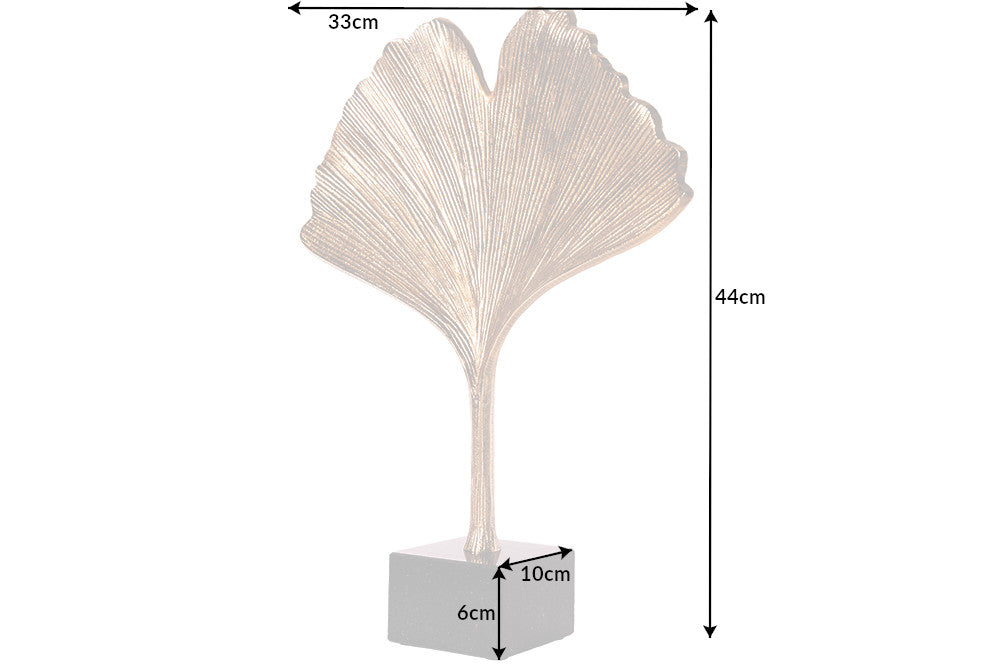 Dekorative Skulptur GINKGO LEAF 44cm handmade Metall mit Marmorsockel