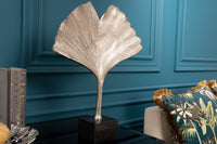 Dekorative Skulptur GINKGO LEAF 44cm handmade Metall mit Marmorsockel