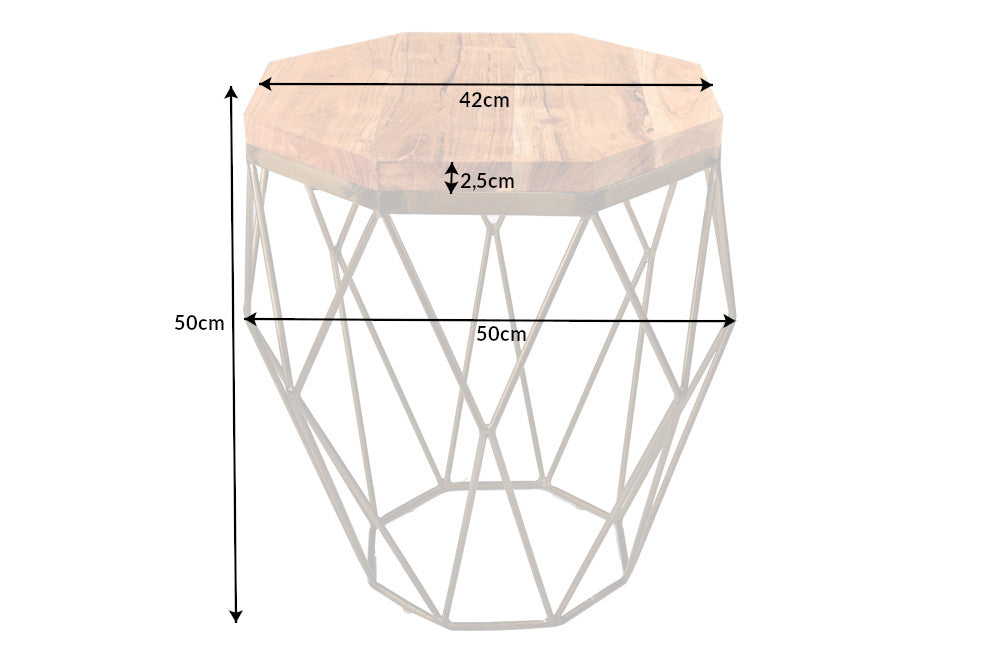 Abstrakter Beistelltisch DIAMOND 50cm Massivholz messing Metallgestell