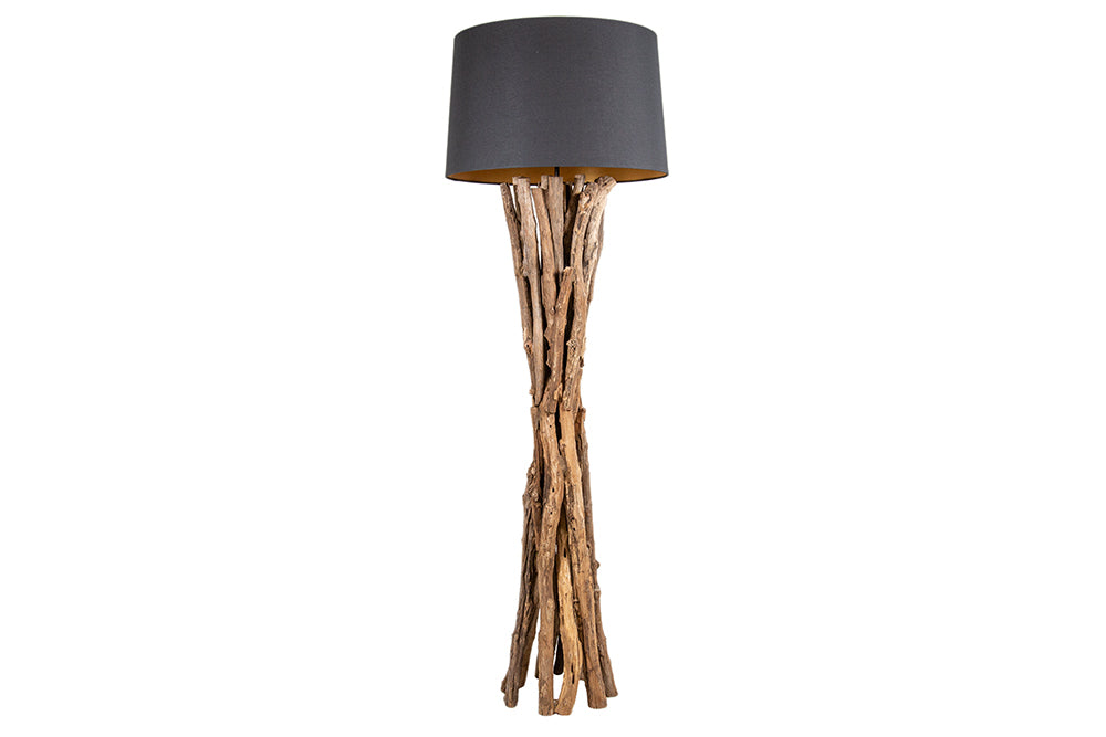 HARMONY Massivholz Stehlampe NATURE 151cm schwarz Teak mit Baumwollschirm