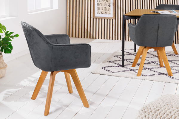 LOFT Design Stuhl drehbar Gestell aus massivem Buchenholz mit Armlehne