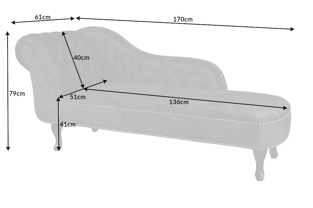 Design Récamière CHESTERFIELD 170cm strukturiertes Samt Knopfheftung Nietenbesatz