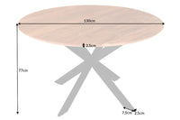 GALAXIE Solid dining table 130cm round natural acacia wood with metal star frame