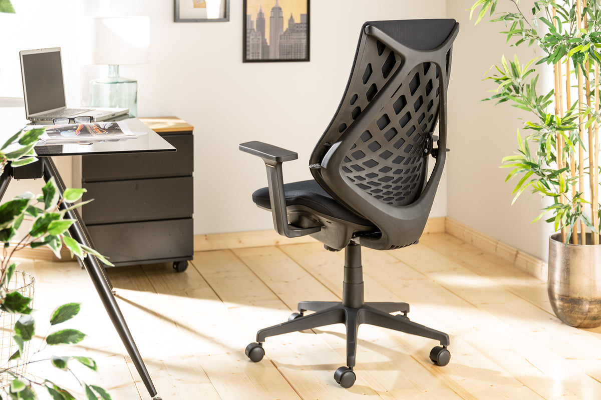 ERGOMASTER Höhenverstellbarer Bürostuhl schwarz mit Armlehnen ergonomische Form