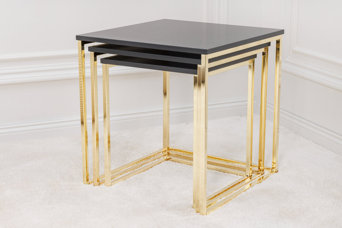 ELEMENTS Design Beistelltisch 3er Set 40cm matt anthrazit goldenes Metallgestell