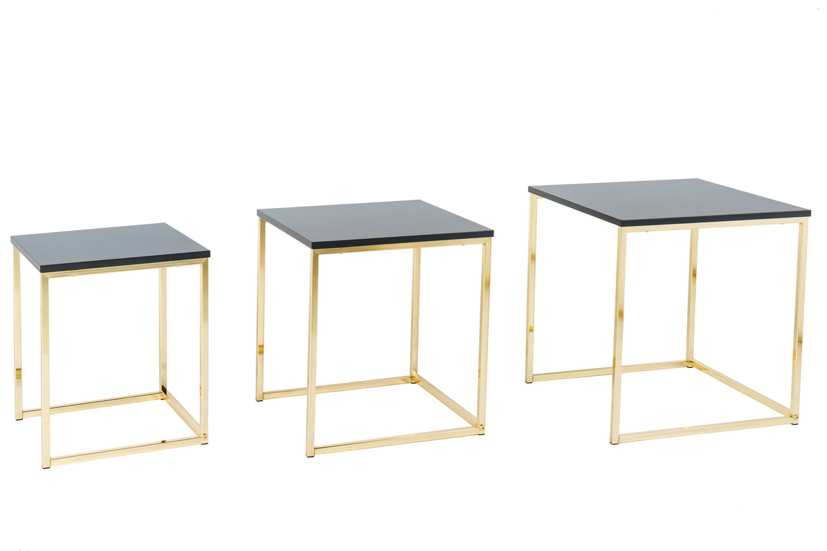 ELEMENTS Design Beistelltisch 3er Set 40cm matt anthrazit goldenes Metallgestell