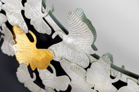GINKGO LEAFS XL Dekorativer Wandspiegel 90cm gold silber rund aus Metall handmade