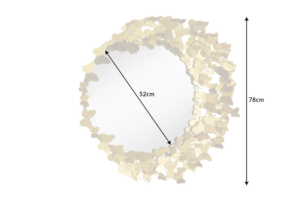 BUTTERFLY Dekorativer Wandspiegel 80cm gold Metall rund handmade Schmetterling Rahmen