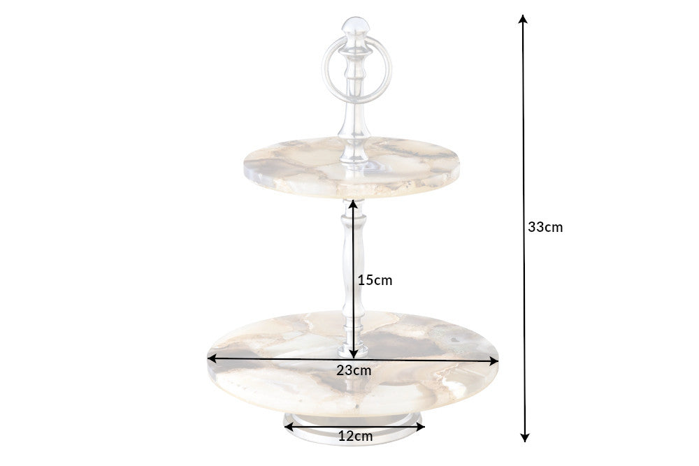 Deko Etagere NOBLE 35cm silber Edelstein handmade Achat Quarz Aluminium