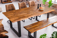 GENESIS solid wood tree trunk dining table 200cm brown flamed acacia sled base iron live edge