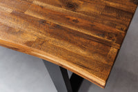 GENESIS solid wood tree trunk dining table 200cm brown flamed acacia sled base iron live edge