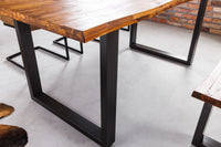 GENESIS solid wood tree trunk dining table 200cm brown flamed acacia sled base iron live edge