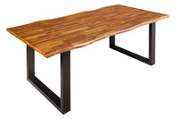 GENESIS solid wood tree trunk dining table 200cm brown flamed acacia sled base iron live edge