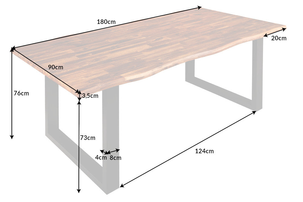 GENESIS solid wood dining table natural anthracite acacia tree edge sled base