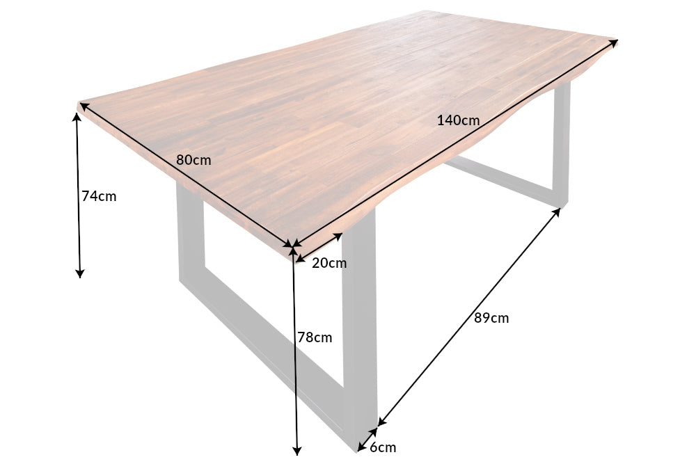 GENESIS solid wood dining table natural anthracite acacia tree edge sled base