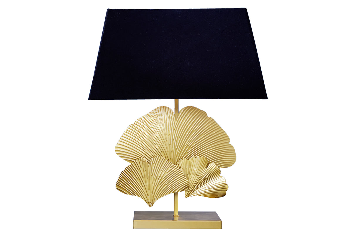 Design Tischlampe GINKGO 60cm gold schwarz Metall Stoffschirm