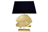 Design Tischlampe GINKGO 60cm gold schwarz Metall Stoffschirm