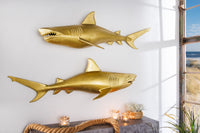 Maritime Wanddekoration HAI 105cm gold Metall handmade Haifisch Design Skulptur