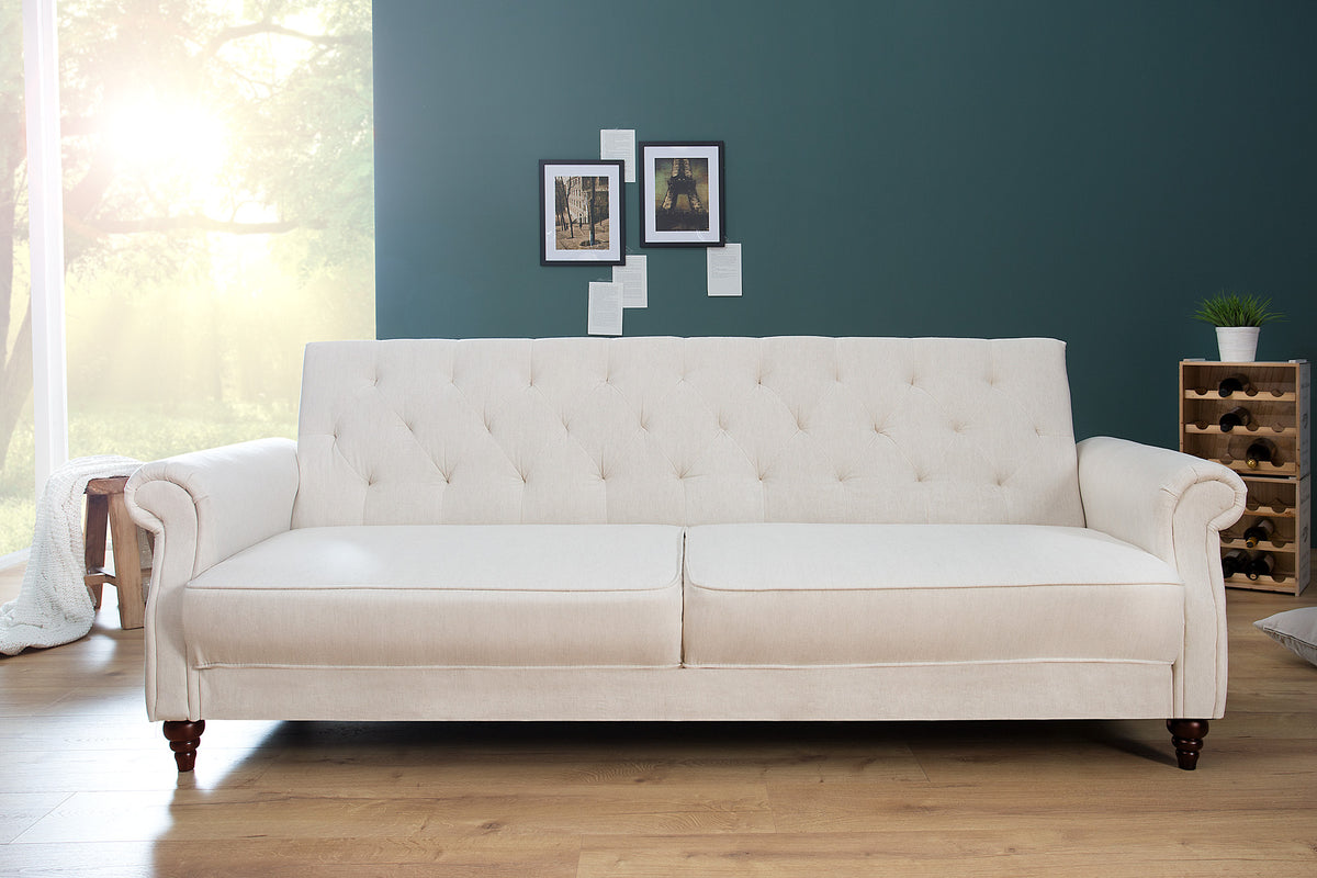 MAISON BELLE AFFAIRE Chesterfield 3 seater sofa 220cm structured fabric with sleeping function