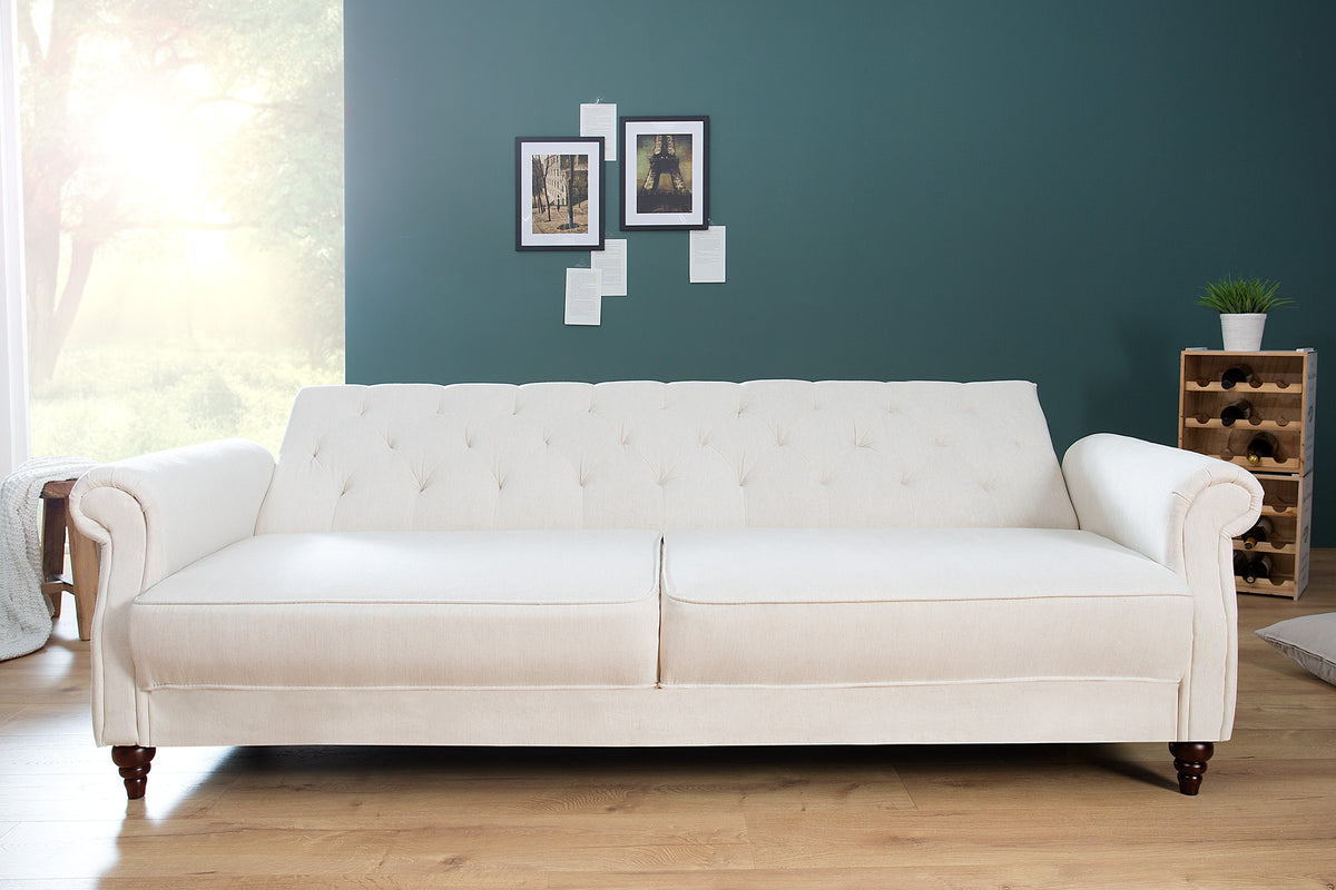 MAISON BELLE AFFAIRE Chesterfield 3 seater sofa 220cm structured fabric with sleeping function