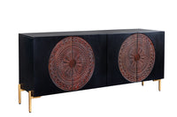 MANDALA Massives Sideboard 160cm Mangoholz schwarz goldene Füße