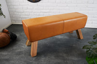 Design Sitzbank TURNBOCK 100cm cognac Echtleder Mangoholz Retro Sitzhocker