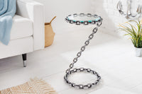 CHAINS Design Beistelltisch 35cm silber handmade Metall rund Glasplatte Kettengestell