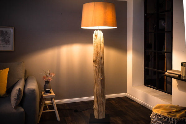 ROUSILIQUE Handmade Stehlampe 180cm beige Treibholzlampe Leinenschirm Baumstamm