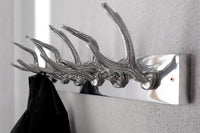 DEER Dekorative Wandgarderobe 50cm silber Aluminium poliert Hirschgeweih Kleiderhaken