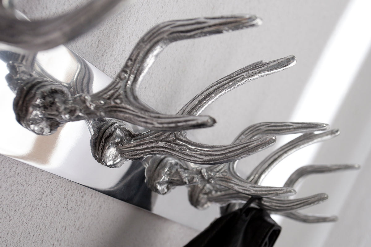 DEER Decorative wall coat rack 50cm silver polished aluminum deer antler coat hook