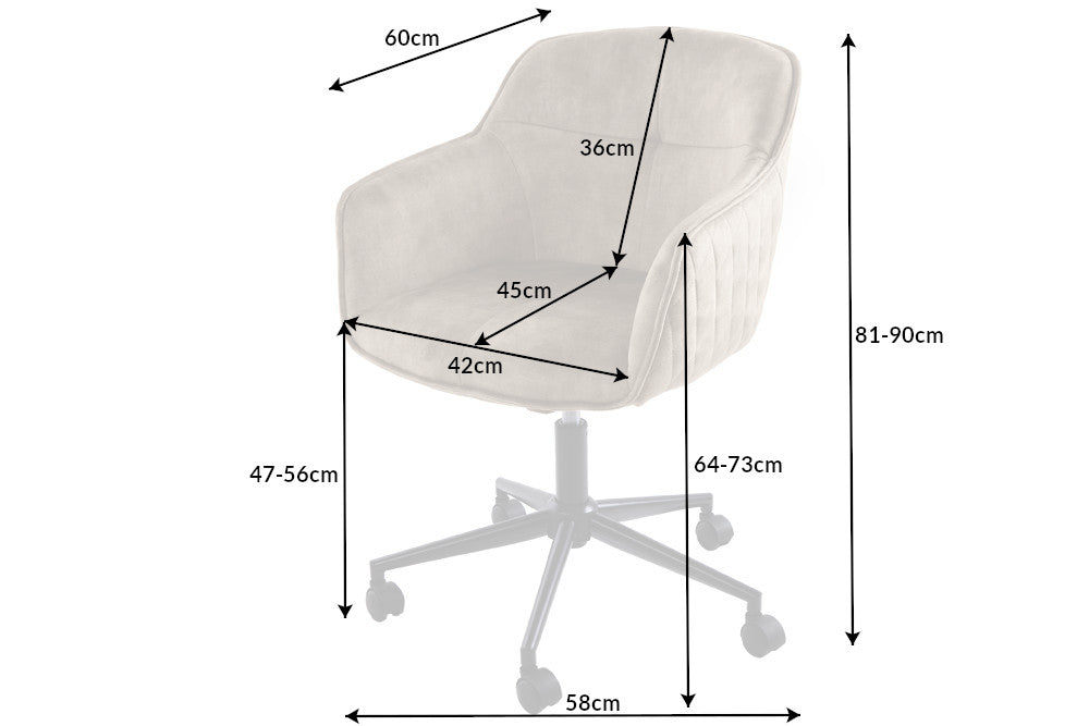 EUPHORIA Höhenverstellbarer Design Bürostuhl greige Samt drehbar Ziersteppung