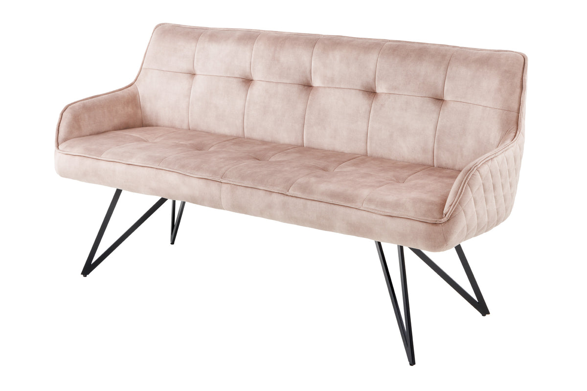 EUPHORIA Design Sitzbank 160cm Samt Retrostil Ziersteppung Hairpin Legs Metallbeine Armlehnen