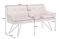 EUPHORIA Design Sitzbank 160cm Samt Retrostil Ziersteppung Hairpin Legs Metallbeine Armlehnen