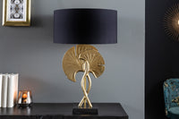 Dekorative Tischlampe GINKGO 62cm schwarz gold Metall Skulptur Leuchte mit Marmorfuß