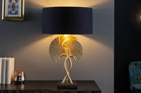 Dekorative Tischlampe GINKGO 62cm schwarz gold Metall Skulptur Leuchte mit Marmorfuß