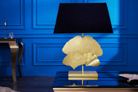 Design Tischlampe GINKGO 60cm gold schwarz Metall Stoffschirm