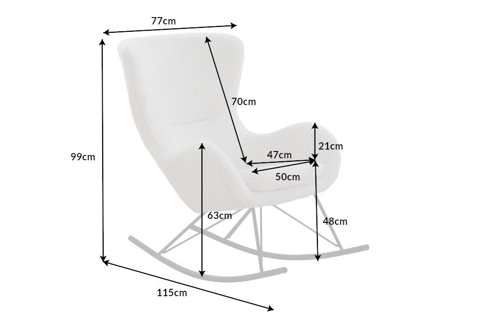 SCANDINAVIA SWING Design Schaukelstuhl Bouclé Sessel schwarz Metall