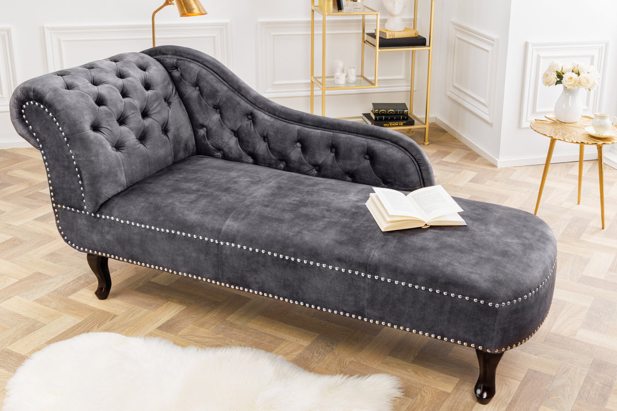 Design Récamière CHESTERFIELD 170cm strukturiertes Samt Knopfheftung Nietenbesatz