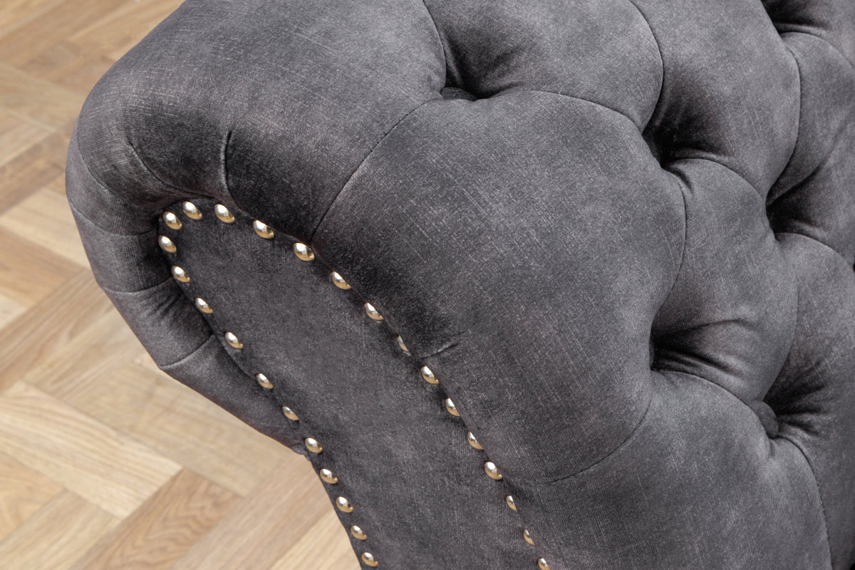 Design Récamière CHESTERFIELD 170cm strukturiertes Samt Knopfheftung Nietenbesatz