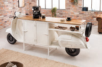 SCOOTER Extravagant bar cabinet 250cm white retro console motor scooter with mango wood upcycling