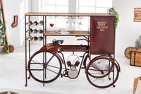 DELHI Retro Fahrrad-Bar 190cm Mangoholz Coffee Bike Hausbar Metall Upcycling