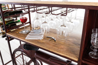 DELHI Retro Fahrrad-Bar 190cm Mangoholz Coffee Bike Hausbar Metall Upcycling