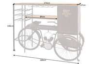 DELHI Retro Fahrrad-Bar 190cm Mangoholz Coffee Bike Hausbar Metall Upcycling